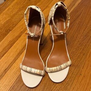 Rebecca Minkoff creme chunky heel strappy leather sandals